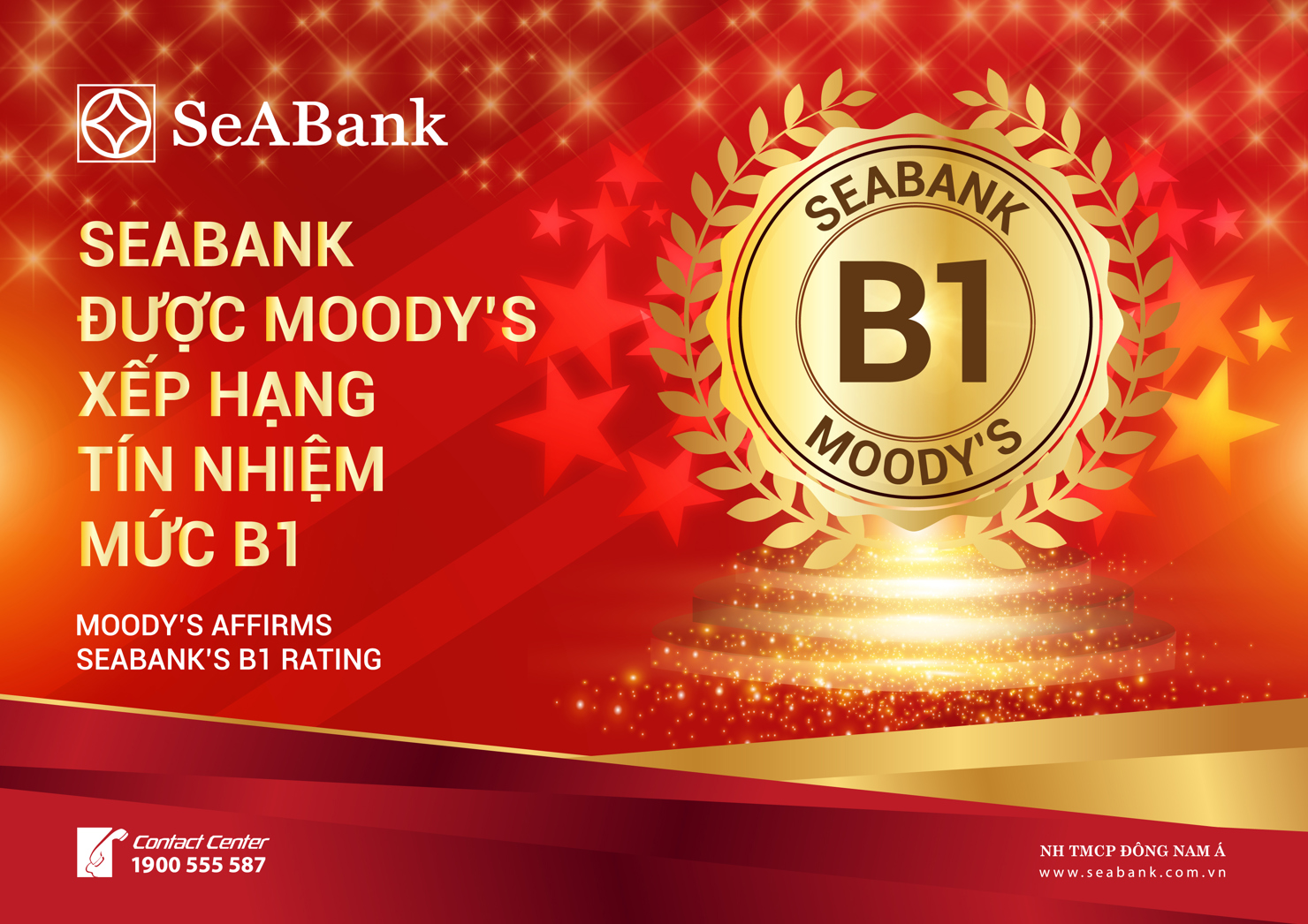 Moody's – một trong 3 tổ chức xếp hạng tín nhiệm uy tín nhất thế giới đã công bố kết quả xếp hạng tín nhiệm dài hạn mức B1 cho SeABank.