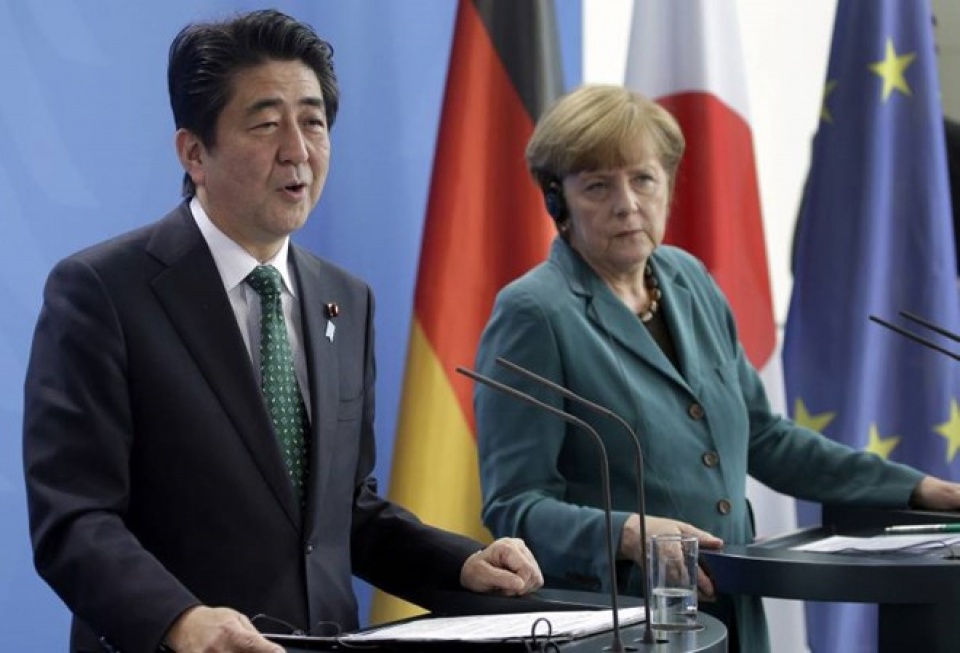 Thủ tướng Đức Angela Merkel và người đồng cấp Nhật Bản Shinzo Abe. .Ảnh minh họa. Nguồn: Internet