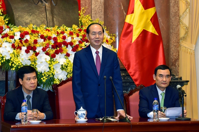 Chủ tịch nước Trần Đại Quang phát biểu tại buổi gặp mặt. Ảnh: VGP/Nhật Bắc