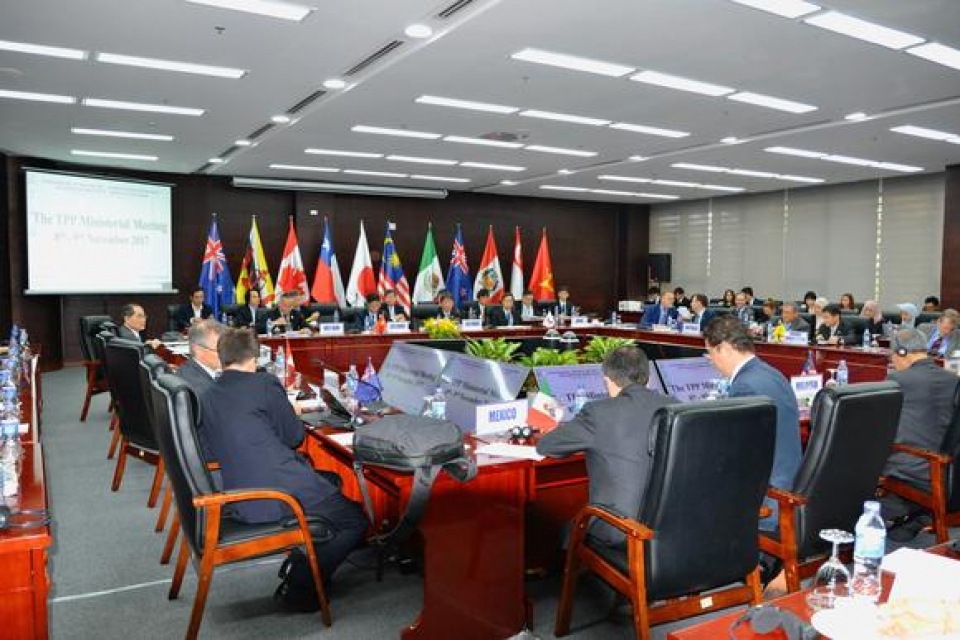 Các Bộ trưởng kinh tế 11 nước thành viên CPTPP họp tại Đà Nẵng, 9/11/2017. Nguồn: Nikei