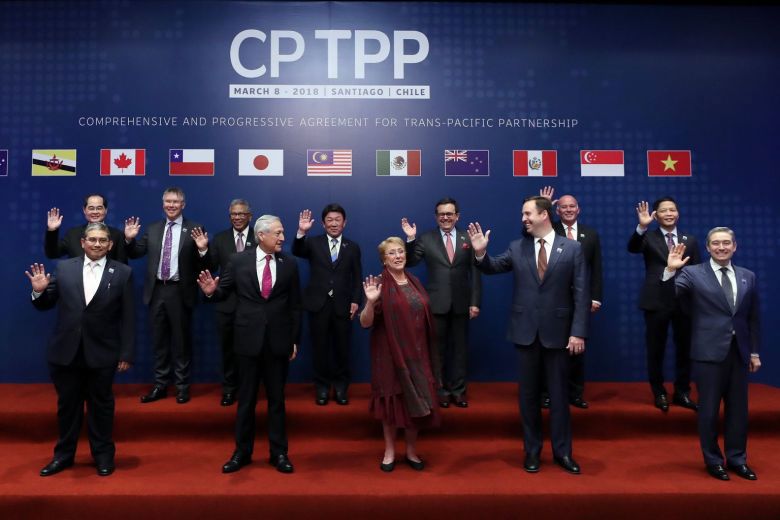  11 quốc gia thành viên tại lễ ký thiết lập CPTPP ởSantiago, Chile. Nguồn: EPA.