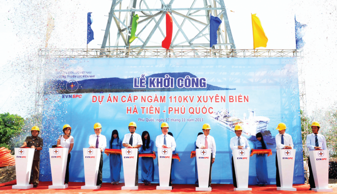 Khởi công Dự án cáp ngầm xuyên biển Hà Tiên - Phú Quốc có vốn vay từ WB (tháng 11/2013). Đây là Dự án cáp ngầm xuyên biển dài nhất Đông Nam Á. Nguồn: internet