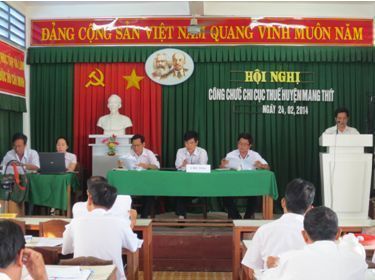 Hội nghị công chức, người lao động Chi cục Thuế huyện Mang Thít. Nguồn: vinhlong.gdt.gov.vn