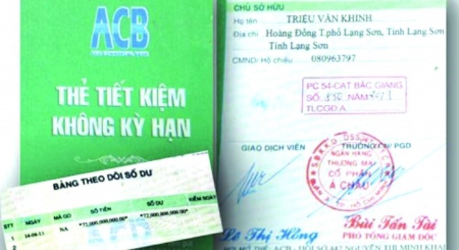 Thẻ tiết kiệm giả, bọn tội phạm dùng để lừa đảo tại ACB chi nhánh Bắc Giang. Nguồn: thoibaonganhang.vn