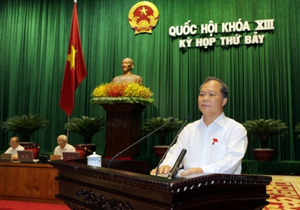 Chủ nhiệm Ủy ban Pháp luật của Quốc hội Phan Trung Lý trình bày báo cáo giải trình tiếp thu Luật. Nguồn: mof.gov.vn
