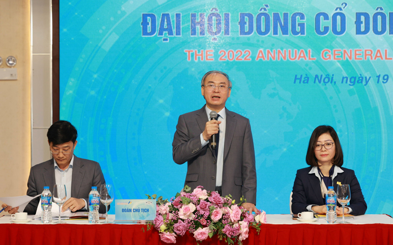 Chủ tịch HĐQT PJICO, ông Trần Ngọc Năm phát biểu tại Đại hội. Ảnh: PJICO.