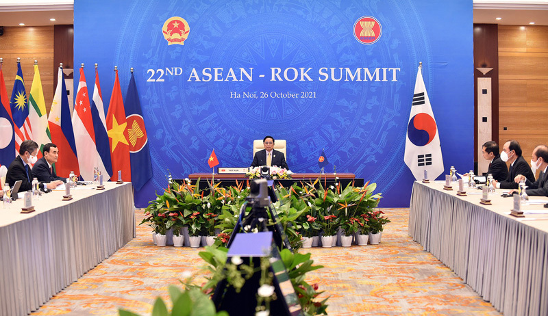 Thủ tướng Chính phủ Phạm Minh Chính tham dự Hội nghị Cấp cao trực tuyến ASEAN-Hàn Quốc lần thứ 22. (Ảnh: VGP).