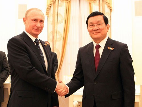 Chủ tịch nước Trương Tấn Sang hội đàm với Tổng thống Nga V. Putin. Ảnh: TTXVN 