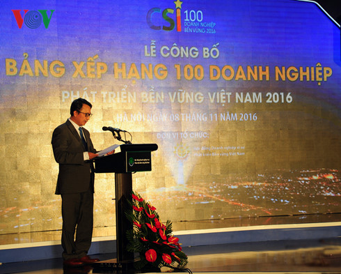 Ông Nguyễn Quang Vinh – Phó Tổng Thư ký Phòng Thương mại và Công nghiệp Việt Nam (VCCI) kiêm Tổng Thư ký VBCSD phát biểu tại buổi Lễ công bố.