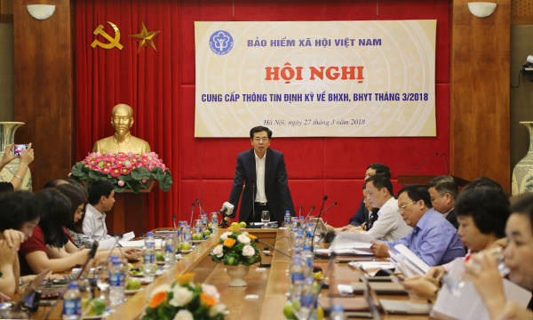 Bảo hiểm xã hội Việt Nam tổ chức Hội nghị cung cấp thông tin định kỳ về BHXH, BHYT tháng 3/2018 cho các cơ quan báo chí. Ảnh: ĐT