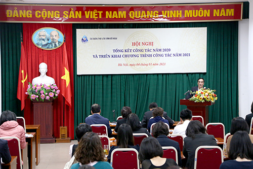 Toàn cảnh Hội nghị tổng kết công tác năm 2020 và triển khai chương trình công tác năm 2021 của Cục Quản lý nợ và Tài chính đối ngoại. Ảnh: Đức Minh/thoibaotaichinhvietnam.vn