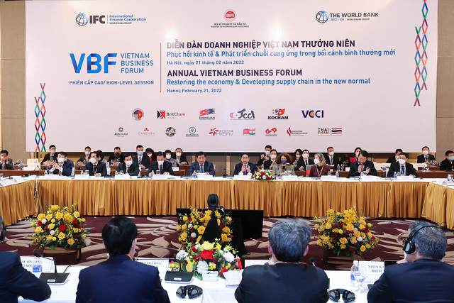 Diễn đàn Doanh nghiệp Việt Nam (VBF) diễn ra sáng 21/2/2022. Nguồn: VGP