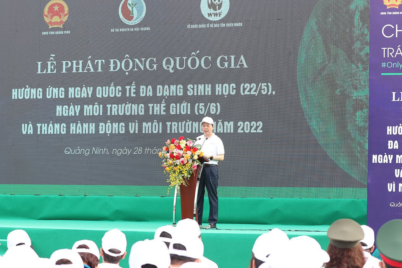 Bộ trưởng Bộ Tài nguyên và Môi trường Trần Hồng Hà tại lễ phát động quốc gia hưởng ứng ngày đa dạng sinh học (22/5) và Ngày môi trường thế giới (5/6) năm 2022.