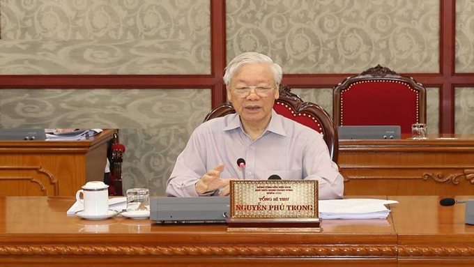 Tổng Bí thư Nguyễn Phú Trọng phát biểu kết luận cuộc họp. Ảnh: Trí Dũng/dangcongsan.vn