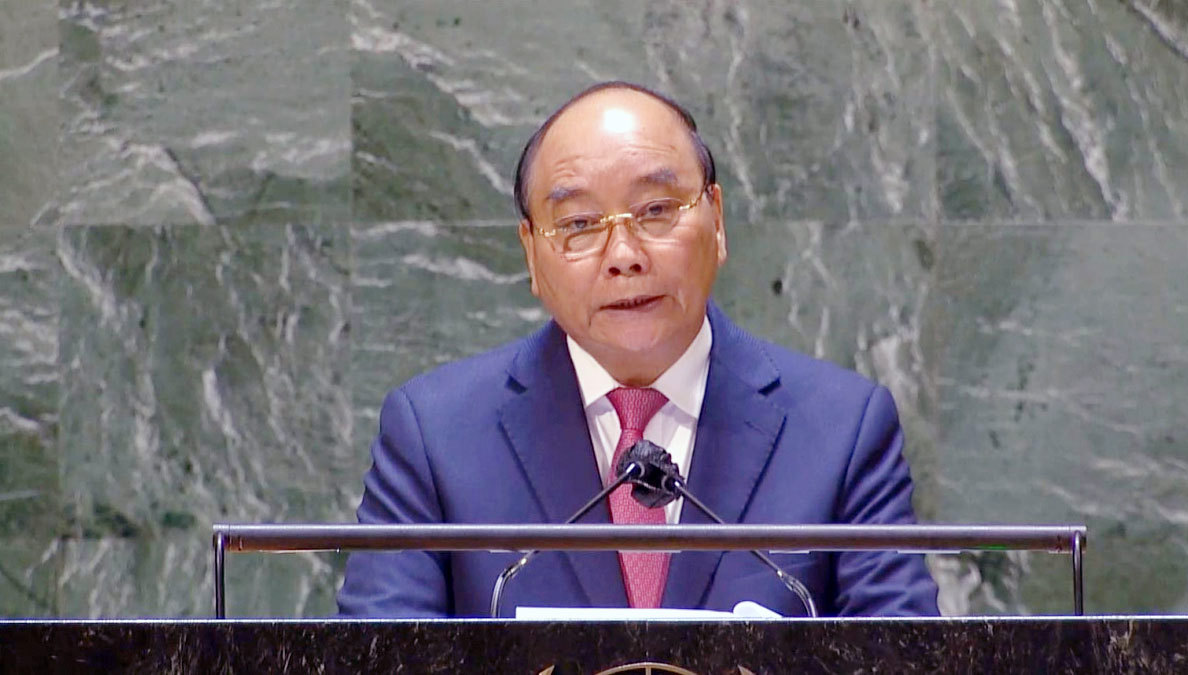 Chủ tịch Nước Nguyễn Xuân Phúc phát biểu tại Phiên thảo luận Cấp cao Đại hội đồng Đại hội đồng Liên hợp quốc lần thứ 76.