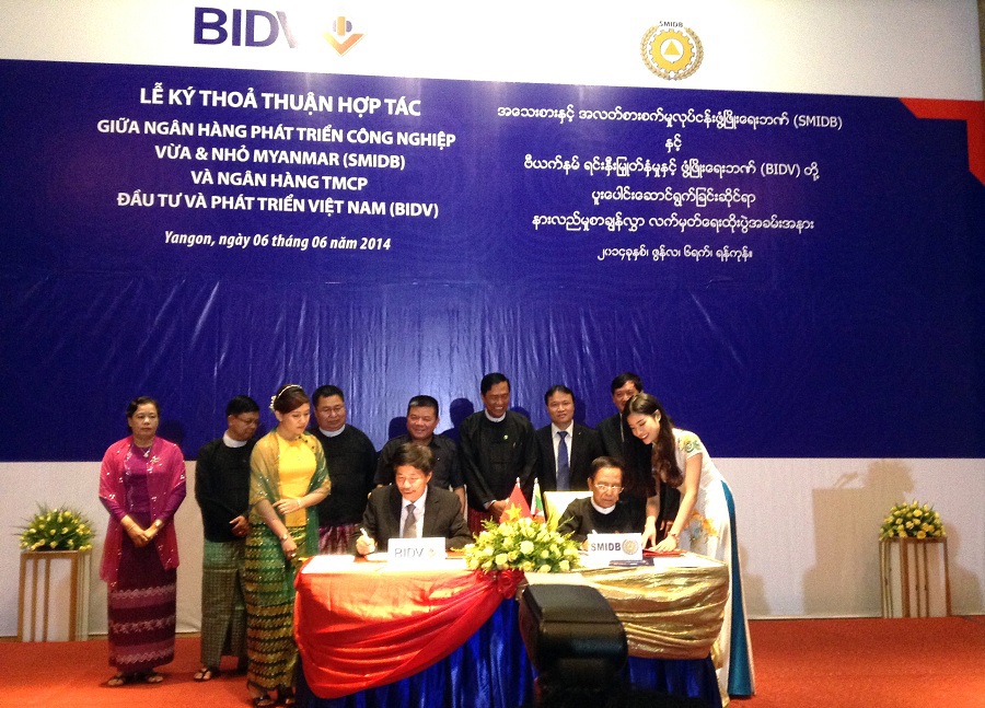 BIDV ký kết thỏa thuận hợp tác với Ngân hàng Phát triển Công nghiệp vừa và nhỏ Myanmar. Nguồn: bidv.com.vn