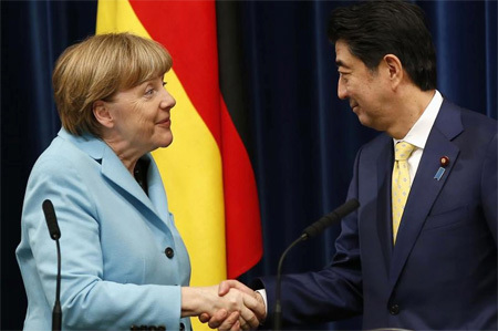 Thủ tướng Đức Angela Merkel và Thủ tướng Nhật Bản Shinzo Abe. Nguồn: 3news 
