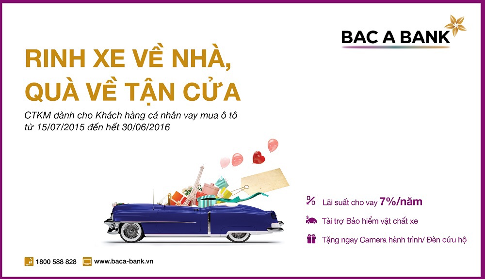 BAC A BANK gia hạn thời gian thực hiện chương trình “Rinh xe về nhà, Quà về tận cửa” đến hết ngày 30/06/2016. Nguồn: baca-bank.vn