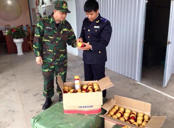 Lực lượng Hải quan, Biên phòng thuộc Đội Kiểm soát Hải quan số 1 (Cục Hải quan Quảng Ninh) phối hợp xử lý bình chữa cháy nhập lậu. Ảnh do đơn vị cung cấp. 