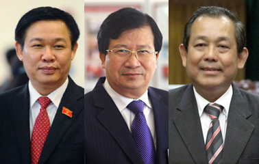 3 tân Phó Thủ tướng (từ trái qua): Vương Đình Huệ, Trịnh Đình Dũng, Trương Hoà Bình