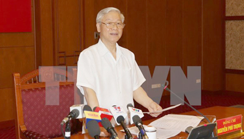  Tổng Bí thư Nguyễn Phú Trọng phát biểu tại Phiên họp. Nguồn: TTXVN)