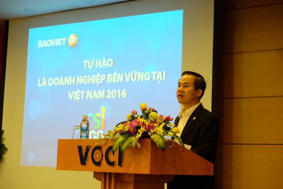 Ông Đào Đình Thi - Chủ tịch Hội đồng Quản trị Tập đoàn Bảo Việt kiêm Phó Chủ tịch VBCSD phát biểu tại Hội thảo.