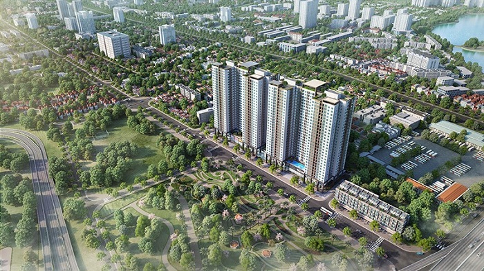 Phối cảnh dự án Phương Đông Green Park – số 1 Trần Thủ Độ, Hoàng Mai, Hà Nội.