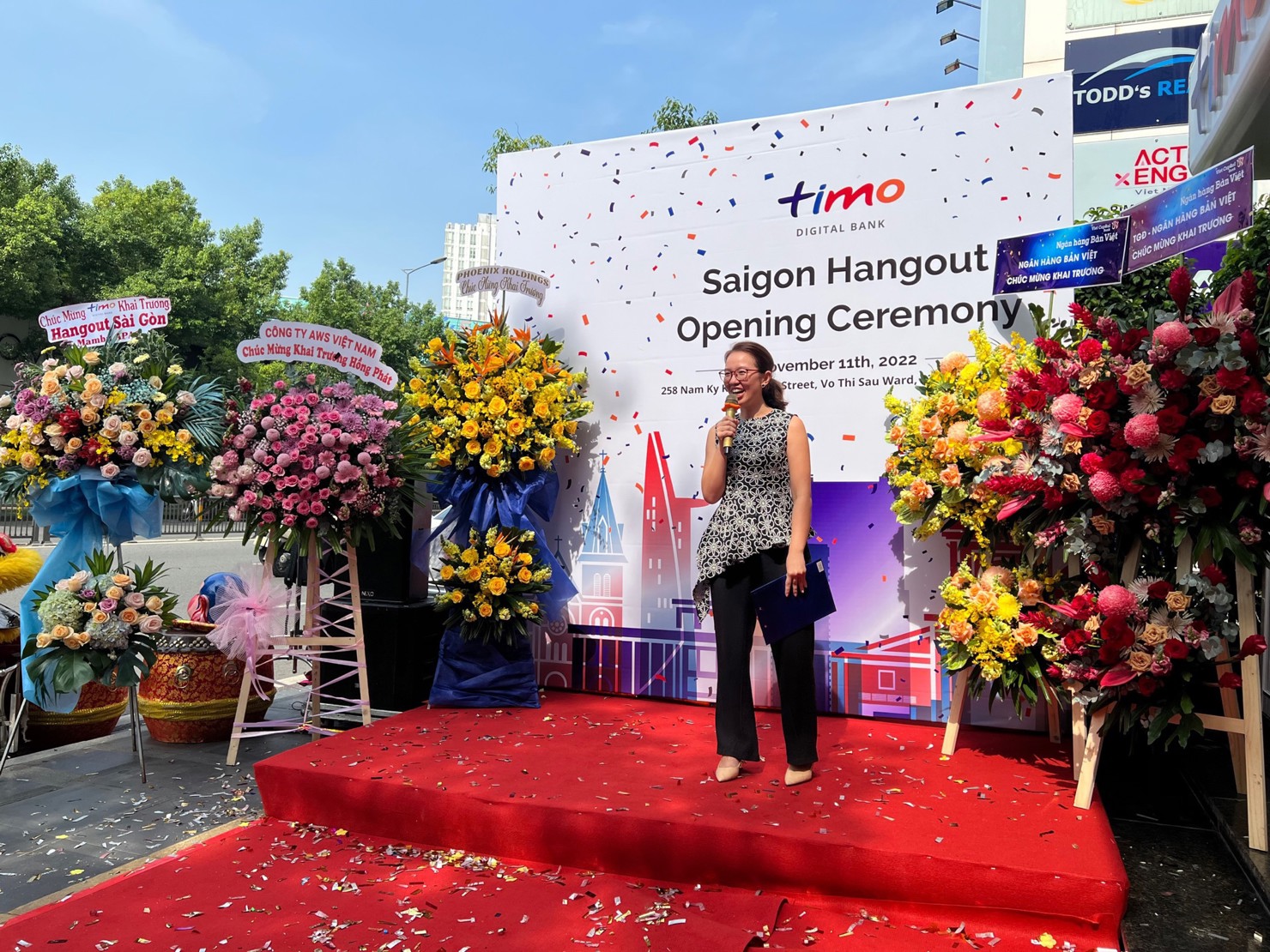 Bà Chi Nguyễn - Giám đốc Phụ trách Khách hàng, Ngân hàng số Timo phát biểu tại sự kiện khai trương Timo Hangout Saigon - Ảnh: Nguồn Timo.