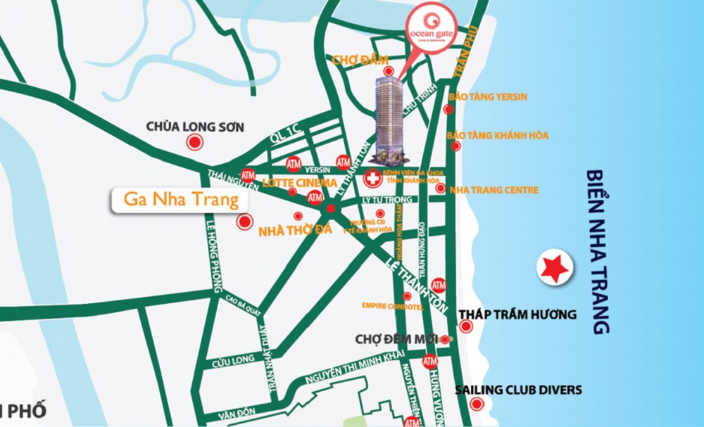 Ocean Gate sở hữu vị trí trung tâm sầm uất của thành phố Nha Trang.