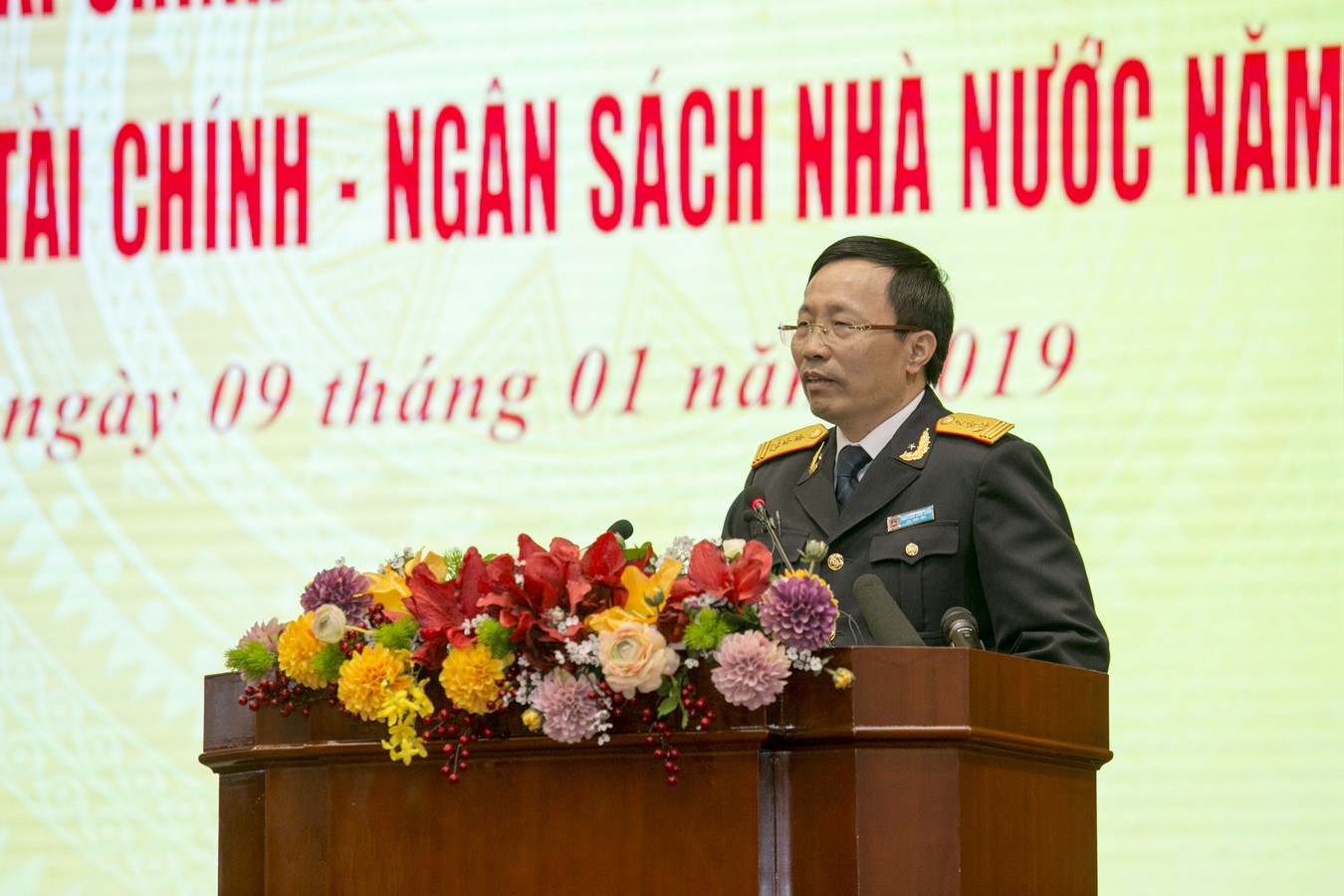 Tổng cục trưởng Tổng cục Hải quan Nguyễn Văn Cẩn phát biểu tại Hội nghị tổng kết công tác tài chính – ngân sách nhà nước năm 2018, triển khai nhiệm vụ tài chính – ngân sách nhà nước năm 2019 diễn ra chiều ngày 9/1/2019.