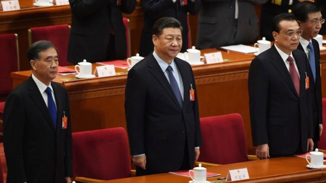  Các lãnh đạo cao cấp của Trung Quốc tại Đại hội Đại biểu Nhân dân toàn quốc. Ảnh Getty Images 