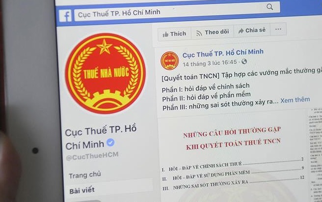 Cục Thuế TP. Hồ Chí Minh đã thực hiện hỗ trợ người nộp thuế thực hiện quyết toán thuế năm 2018 qua Facebook. Nguồn: internet