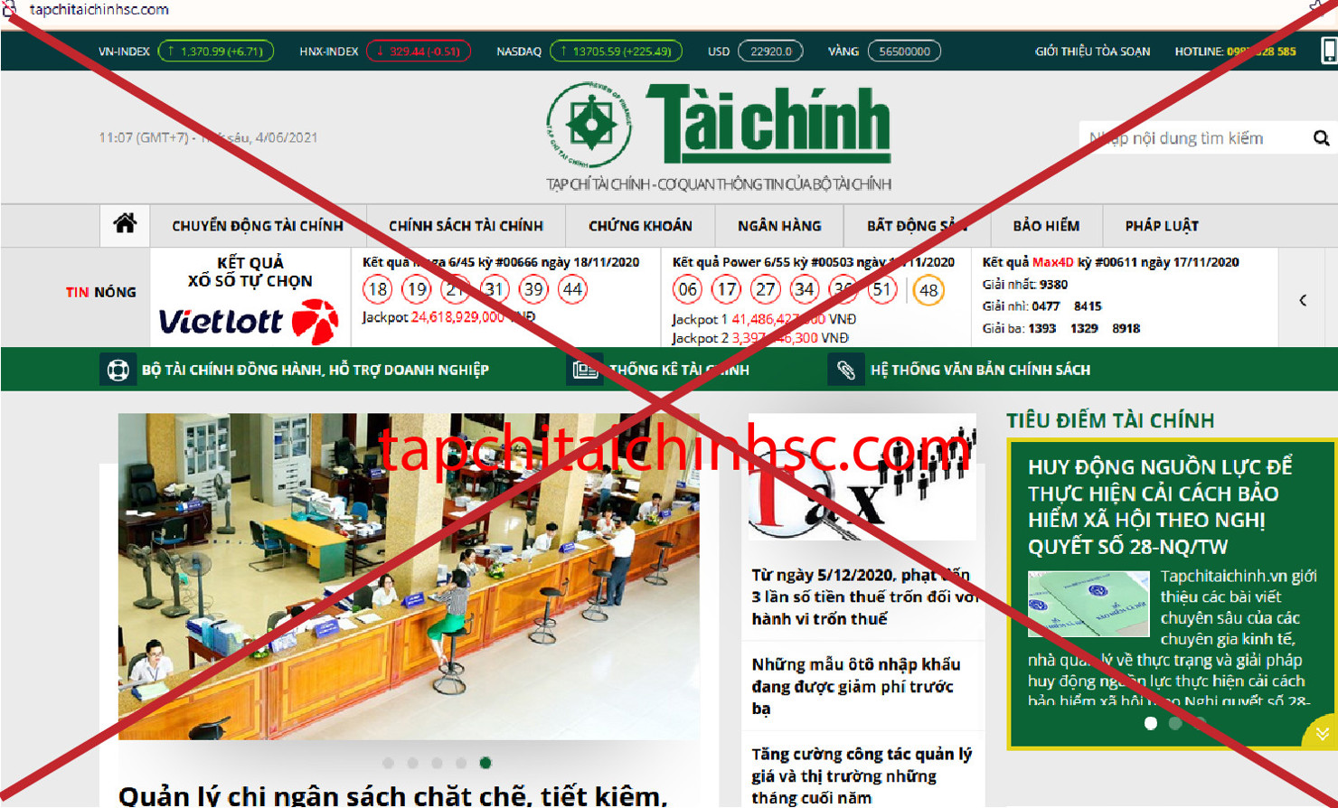 Website tapchitaichinhsc.com mạo danh Tạp chí điện tử Tài chính.