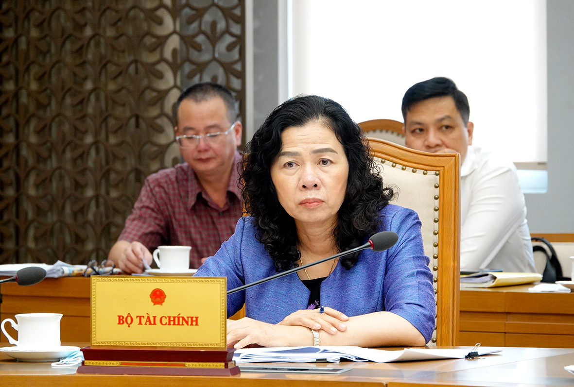 Thứ trưởng Bộ T&agrave;i ch&iacute;nh Vũ Thị Mai tại cuộc họp.