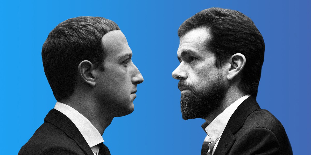 CEO Facebook Mark Zuckerberg (trái) và Jack Dorsey