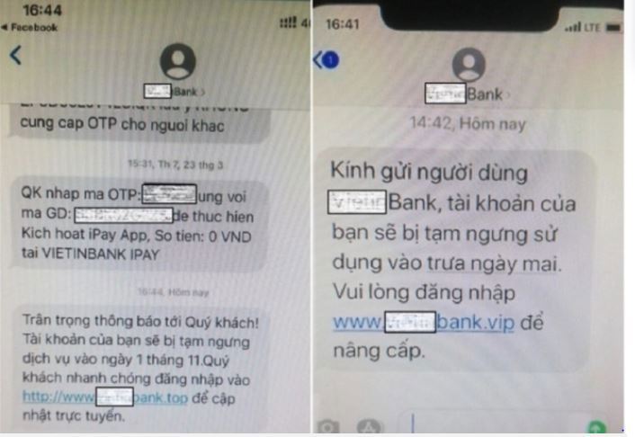  Hình ảnh một ngân hàng bị các đối tượng hack gửi tin nhắn Brand Name. Ảnh: BCA