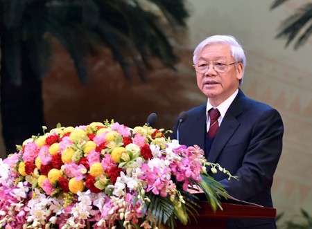 Tổng Bí thư Nguyễn Phú Trọng đọc diễn văn kỷ niệm. Nguồn: internet