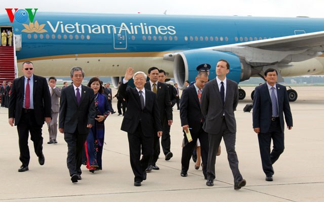 Tổng Bí thư Nguyễn Phú Trọng đến thủ đô Washington D.C, bắt đầu chuyến thăm chính thức Hợp chúng quốc Hoa Kỳ theo lời mời của Chính phủ Hoa Kỳ. Nguồn: VOV