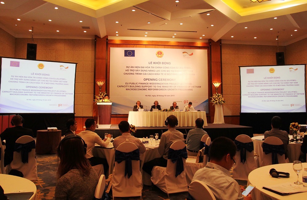 Toàn cảnh buổi lễ khởi động  Dự án Hiện đại hóa tài chính công (EU-PFMO) - Hỗ trợ xây dựng năng lực cho Bộ Tài chính Việt Nam.