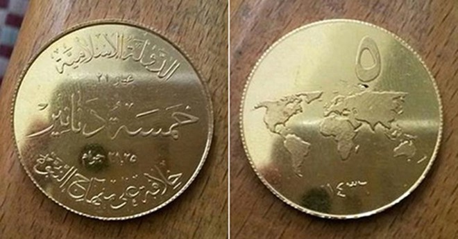  Những hình ảnh được cho là mặt trước và mặt sau của đồng Dinar vàng của IS.
