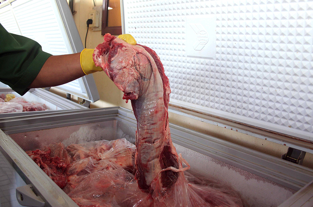 Thịt đang được tẩm ướp hóa chất để "hô biến" thành thịt bò.