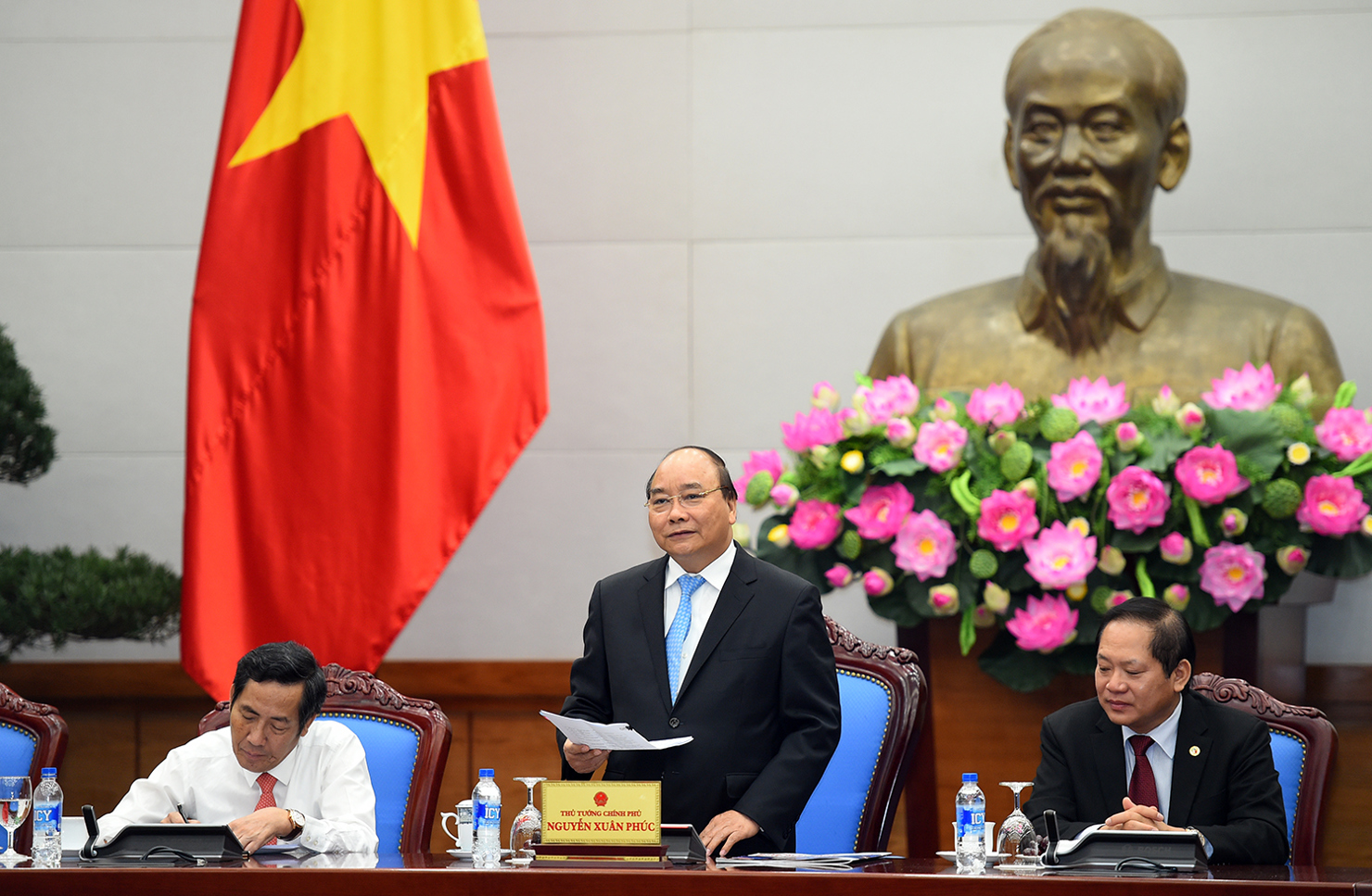 Thủ tướng Nguyễn Xuân Phúc tại buổi gặp mặt với Đoàn báo chí, doanh nghiệp đồng hành cùng APEC nhân dịp kỷ niệm 92 năm Ngày Báo chí Cách mạng Việt Nam. Nguồn: VGP