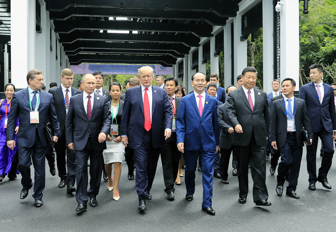 Chủ tịch nướcTrần Đại Quang và lãnh đạo các nước Trung Quốc, Nga, Hoa Kỳ tại Hội nghị Cấp cao APEC 2017. Ảnh: TTXVN