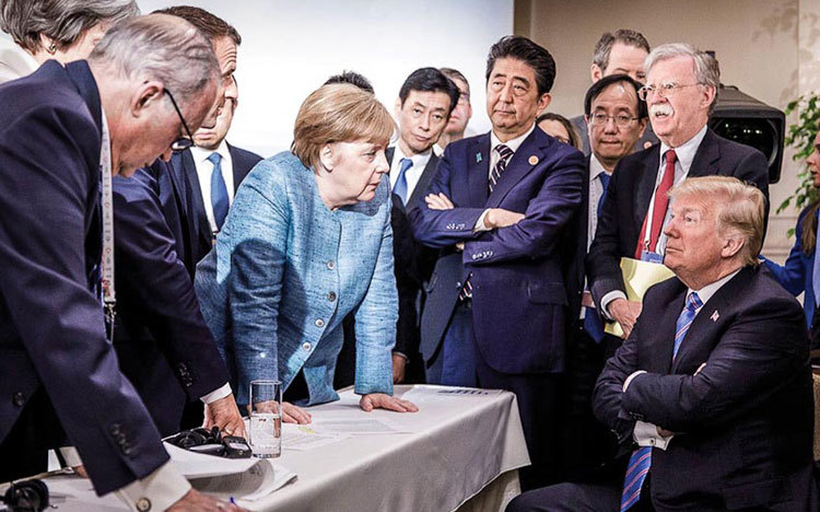  Bức ảnh đăng trên tài khoản Instagram chính thức của Thủ tướng Đức Angela Merkel phản ánh mâu thuẫn giữa Tổng thống Mỹ Donald Trump với các nhà lãnh đạo còn lại trong G7. Nguồn: internet