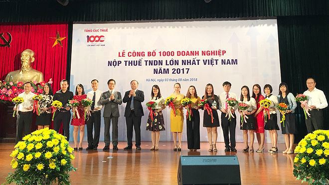 Tổng cục Thuế đã tổ chức Lễ Công bố bảng xếp hạng 1.000 doanh nghiệp nộp thuế TNDN lớn nhất Việt Nam năm 2017. Nguồn: internet