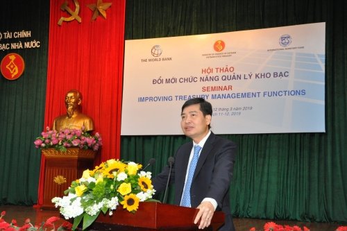 Ông Tạ Tanh Tuấn - Tổng Giám đốc Kho bạc Nhà nước phát biểu tại Hội thảo đổi mới chức năng quản lý kho bạc