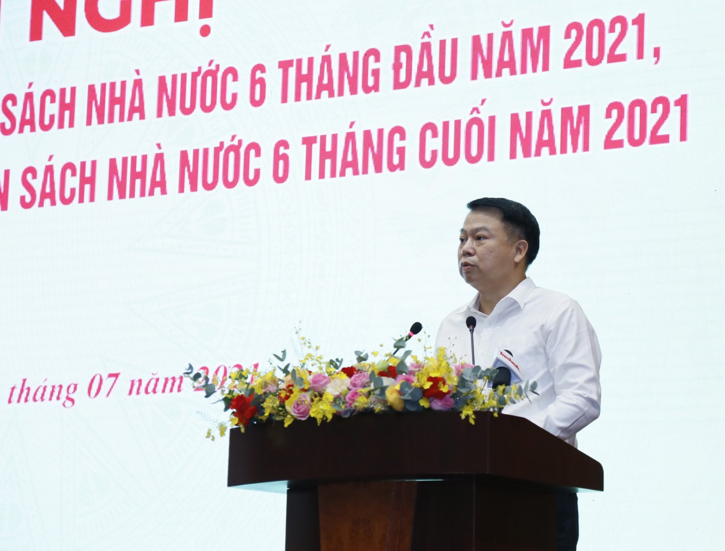 Tổng Giám đốc KBNN Nguyễn Đức Chi báo cáo tại Hội nghị. Nguồn: T.Anh.