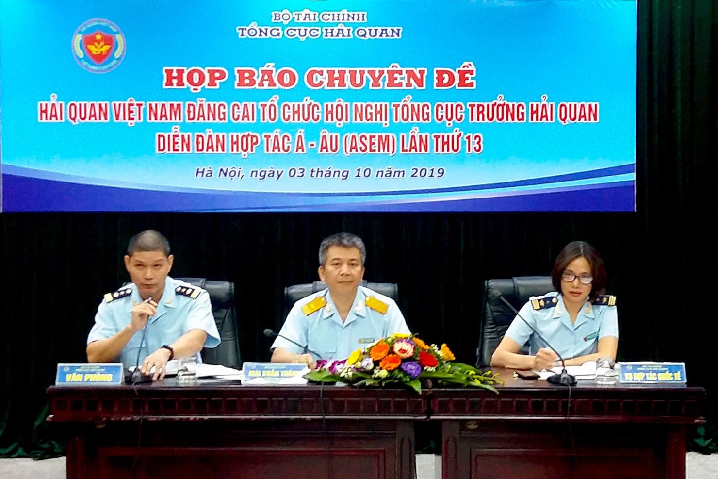Toàn cảnh Họp báo chuyên đề thông tin trước thềm Hội nghị Tổng cục trưởng Hải quan Diễn đàn ASEM tại Hà Nội, ngày 3/10/2019