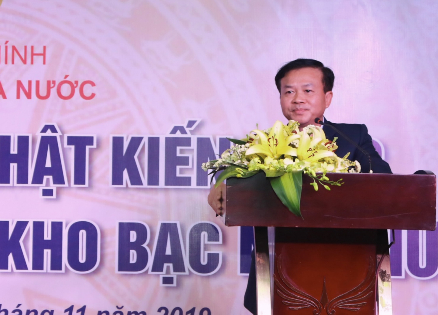 Phó Tổng Giám đốc KBNN Nguyễn Quang Vinh phát biểu tại Lễ khai giảng lớp Bồi dưỡng, cập nhật kiến thức thanh tra - kiểm tra KBNN 
