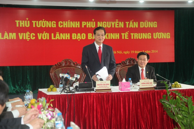 Thủ tướng Chính phủ Nguyễn Tấn Dũng phát biểu chỉ đạo tại buổi làm việc. Nguồn: Ban Kinh tế Trung ương.